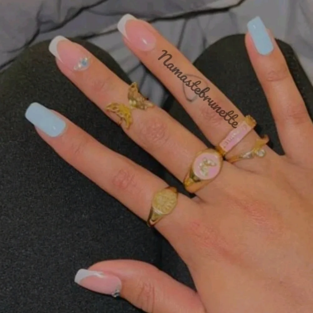 2/$16 Rhinestone Blue Long Press On Nails